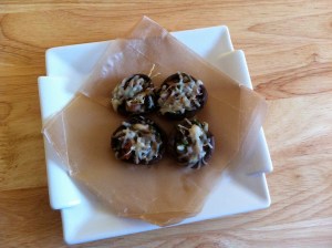 Stuffed mushrooms on waxed paper